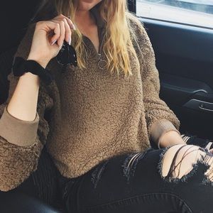 SHEIN cozy brown half zip sweater